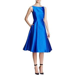 Adrianna Papell Womens Blue Sleeveless Tea Length A-Line Cocktail Dress